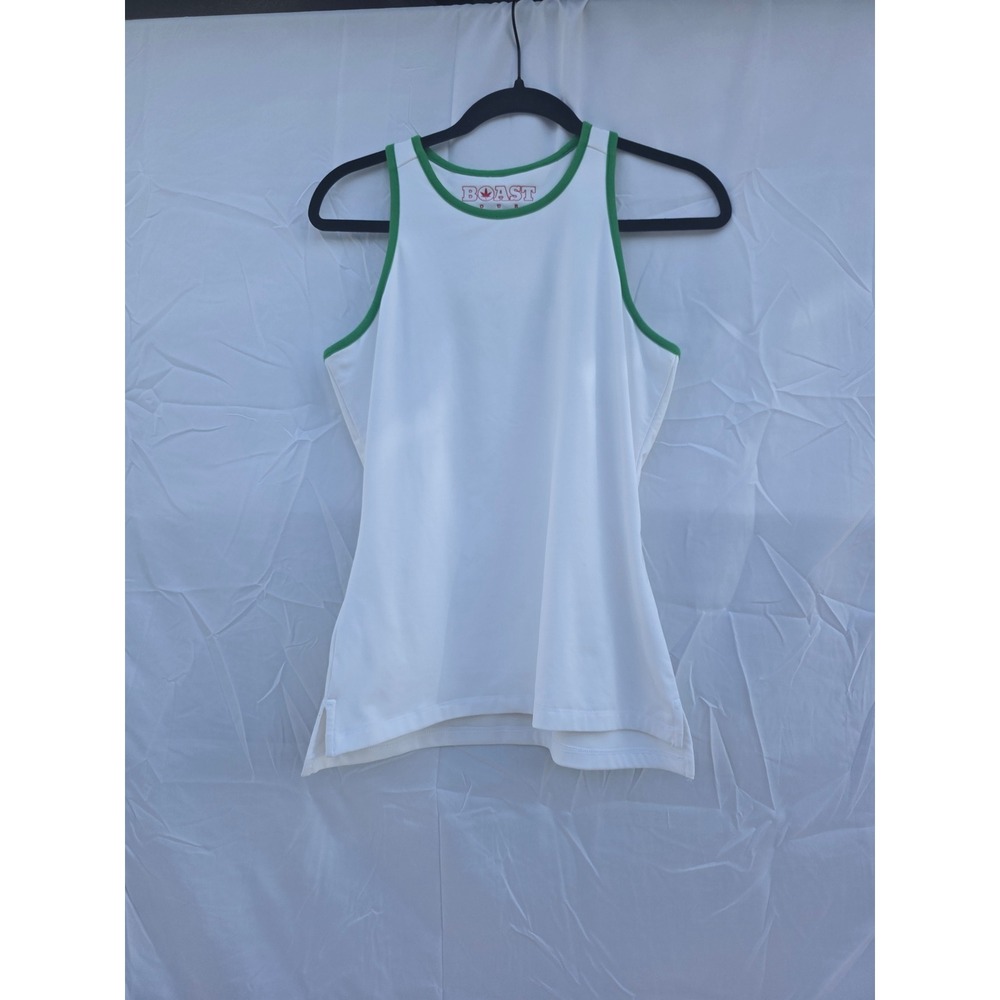 Boast Court Womens Medium White Green Ringer Tennis Racerback Tank Top MEDIUM